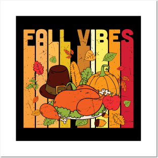 Fall Vibes Turkey Pumpkin Fall Leaves Graphic T-shirt | Thanksgiving Gift Posters and Art